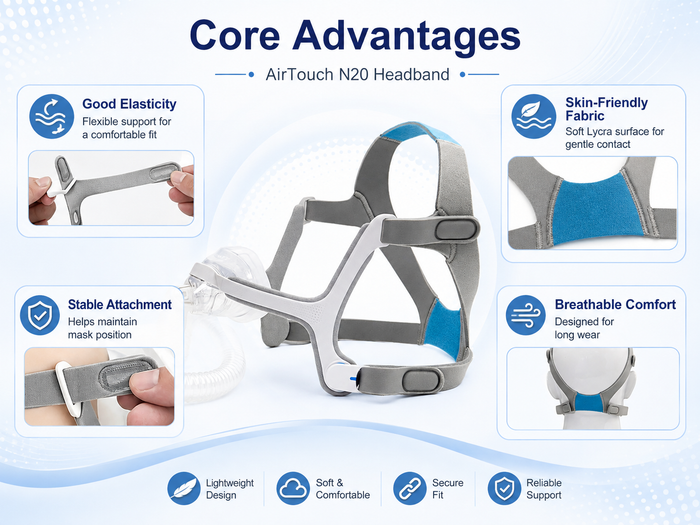 Replacement CPAP Headgear Compatible with AirTouch N20 Mask – Adjustable Soft Strap