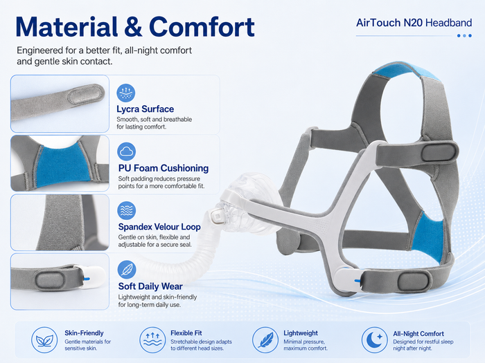 Replacement CPAP Headgear Compatible with AirTouch N20 Mask – Adjustable Soft Strap