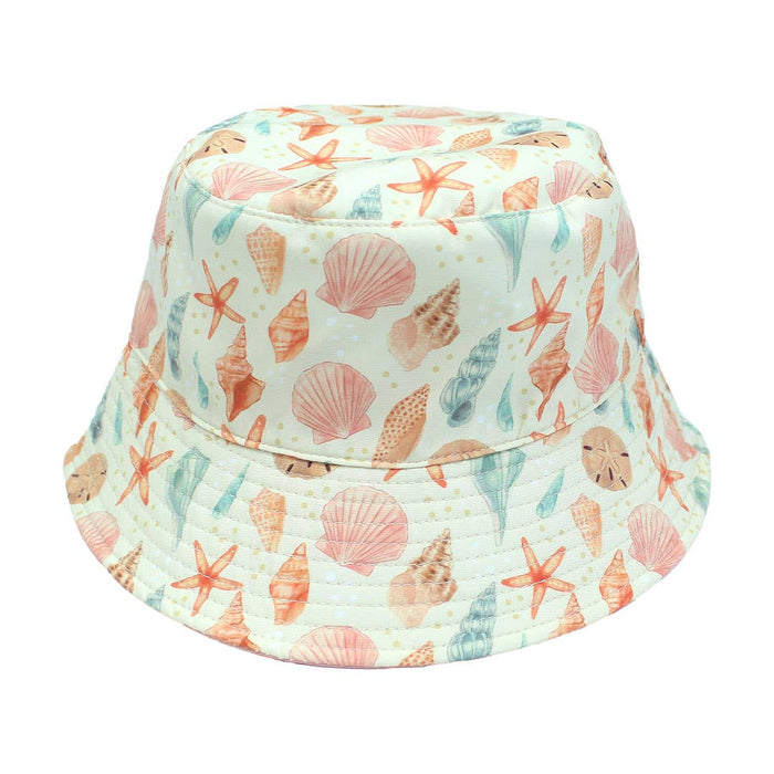 Sandy Seashells Pink Reversible Beach Baby Bucket Hat: Beige/Multi / Baby