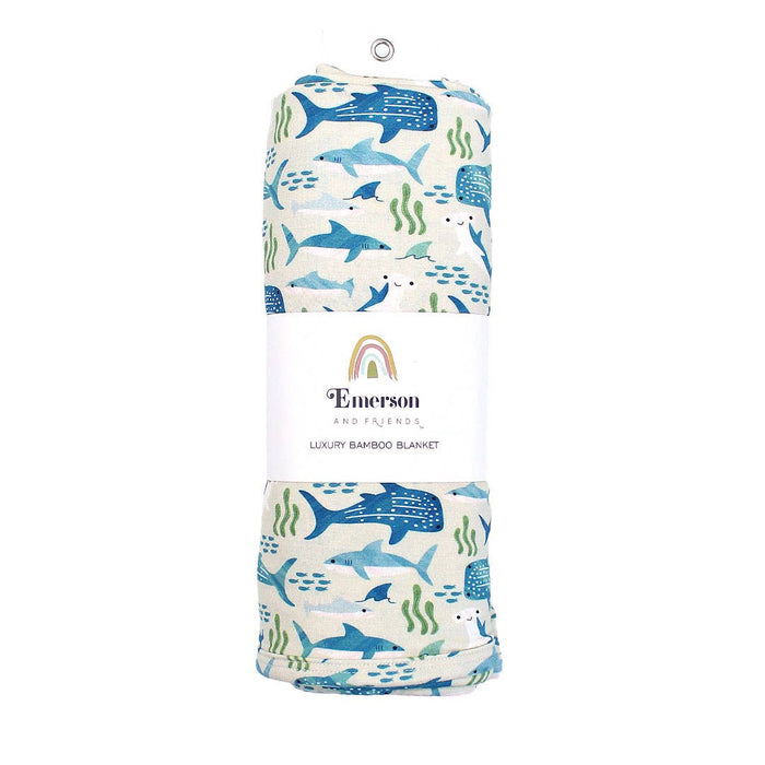 Shark Friends Ocean Animals Bamboo Baby Swaddle Blanket: Blue/Multi / Small