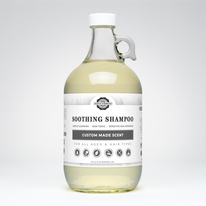 Rustic Strength, Soothing Shampoo, 64oz Glass, Custom Made Scent