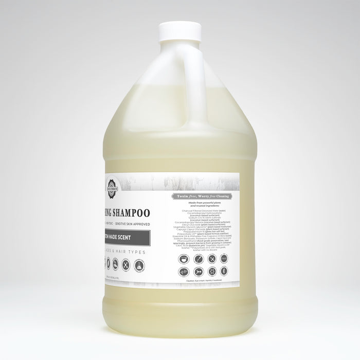 Rustic Strength, Soothing Shampoo, 128oz Plastic, Custom Made Scent, Side View Right