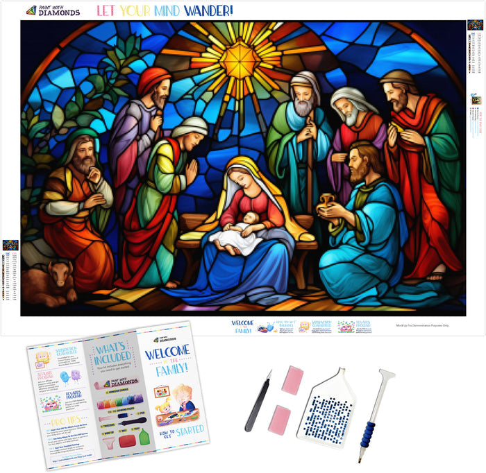 Stained Glass Nativity Scene - Ships From US