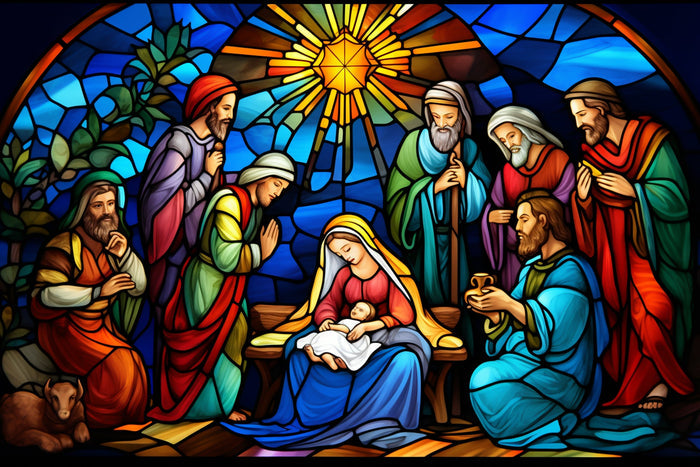 Stained Glass Nativity Scene - Ships From US