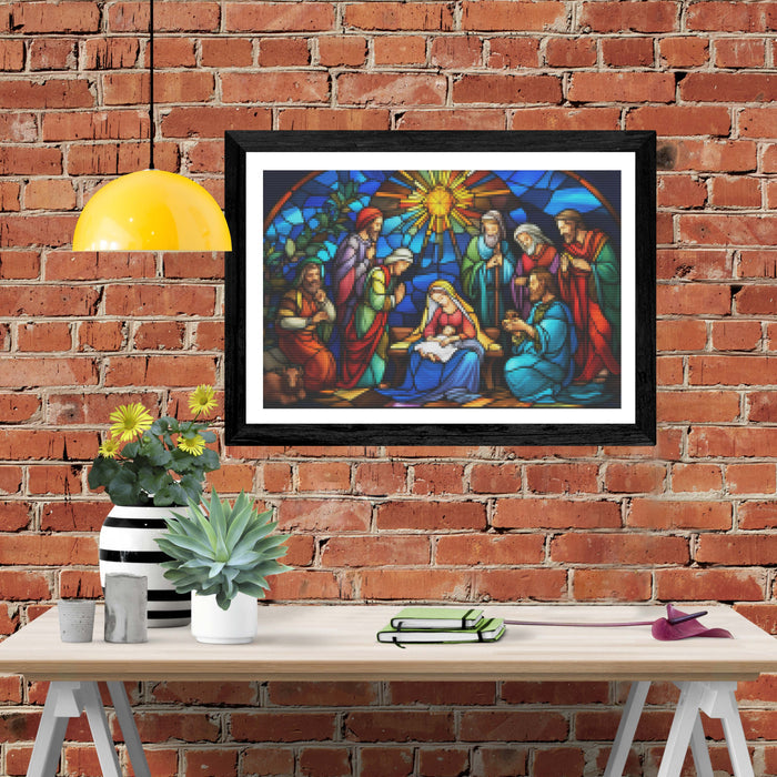 Stained Glass Nativity Scene - Ships From US