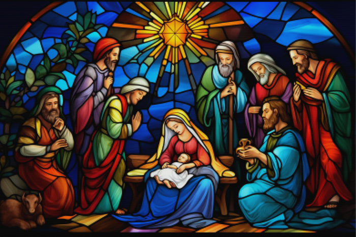 Stained Glass Nativity Scene - Ships From US