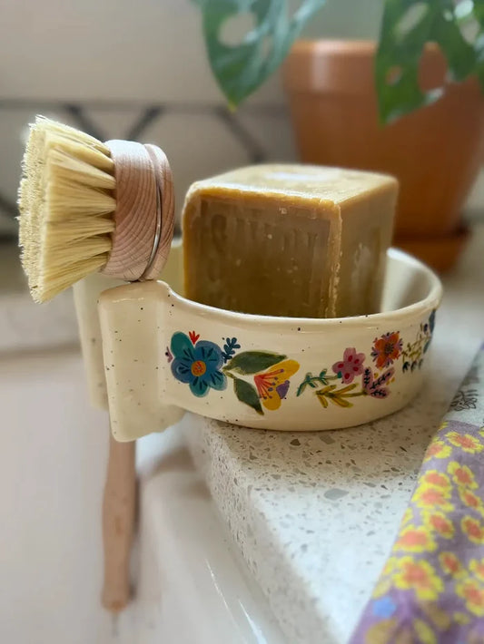Stoneware Soap Dish - Cream Floral-view 1
