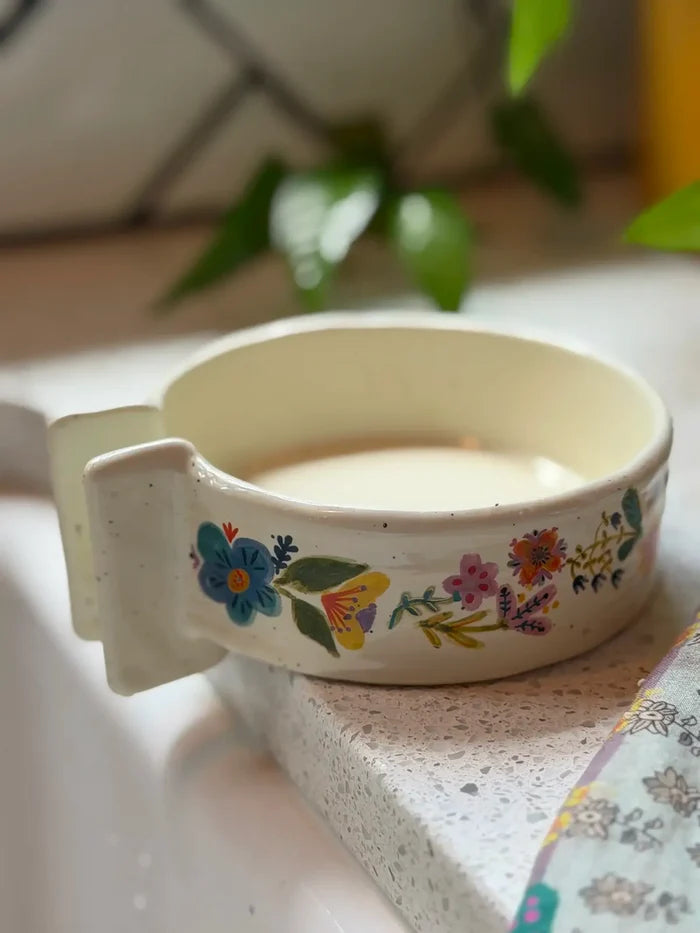 Stoneware Soap Dish - Cream Floral-view 2