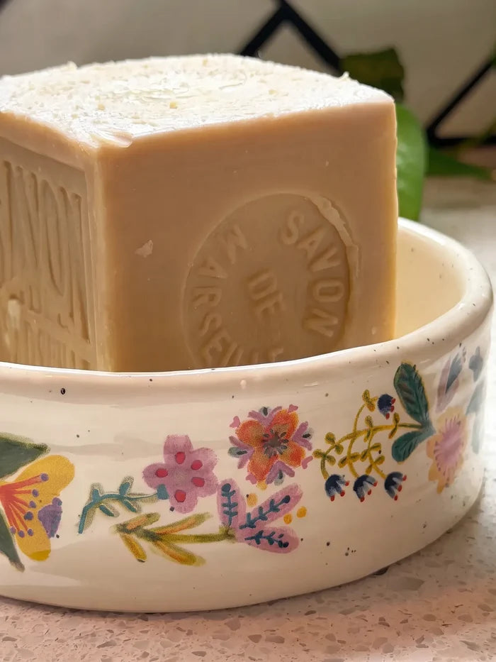 Stoneware Soap Dish - Cream Floral-view 3
