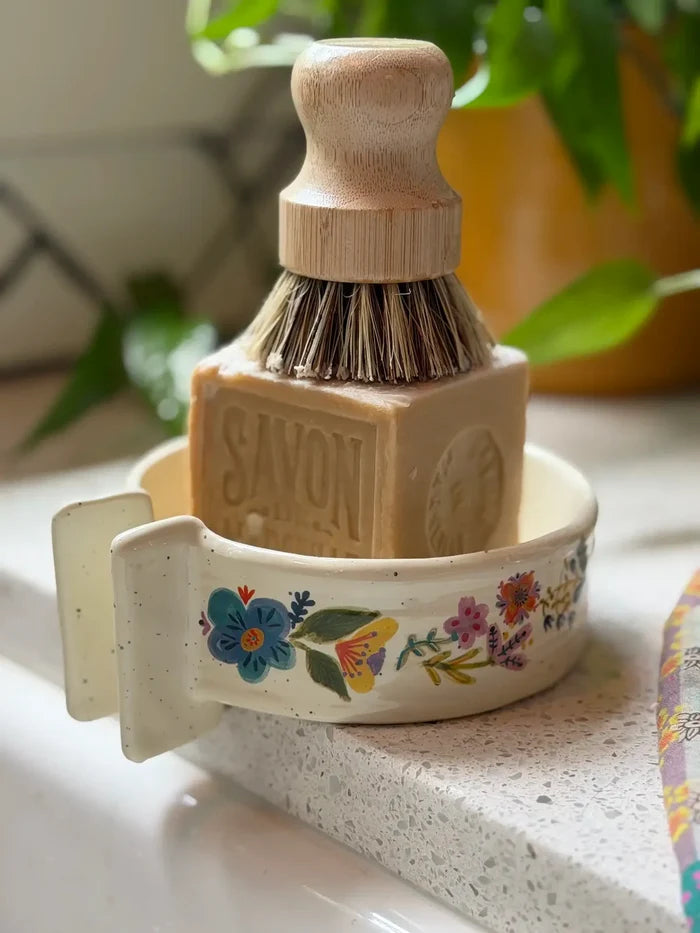 Stoneware Soap Dish - Cream Floral-view 4