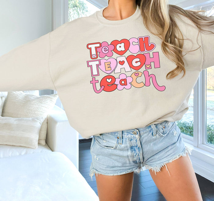 Teacher Valentine Sweatshirt, Teacher Sweatshirt: XL / White