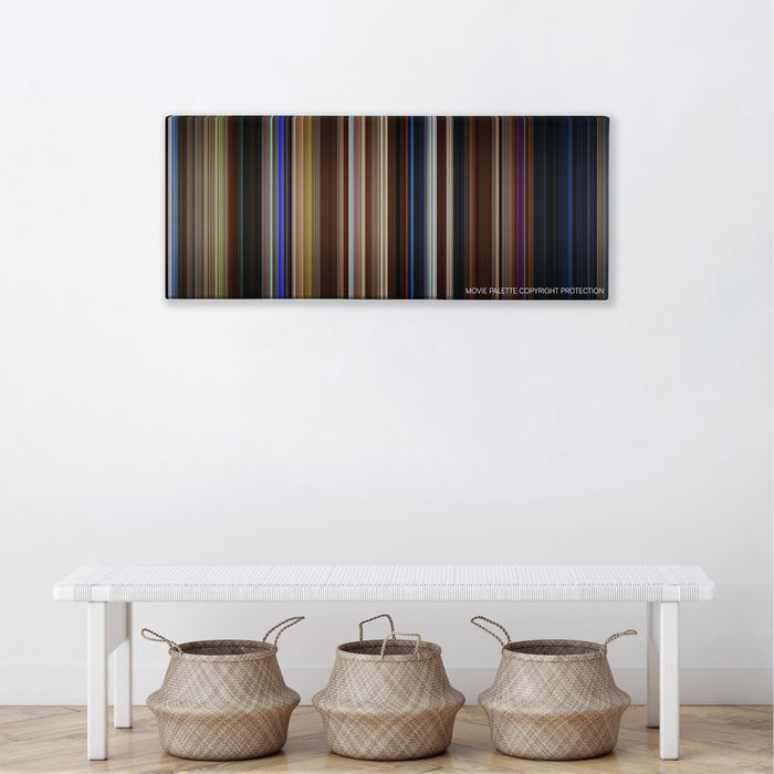 The Craft color palette canvas above a white bench with three woven baskets