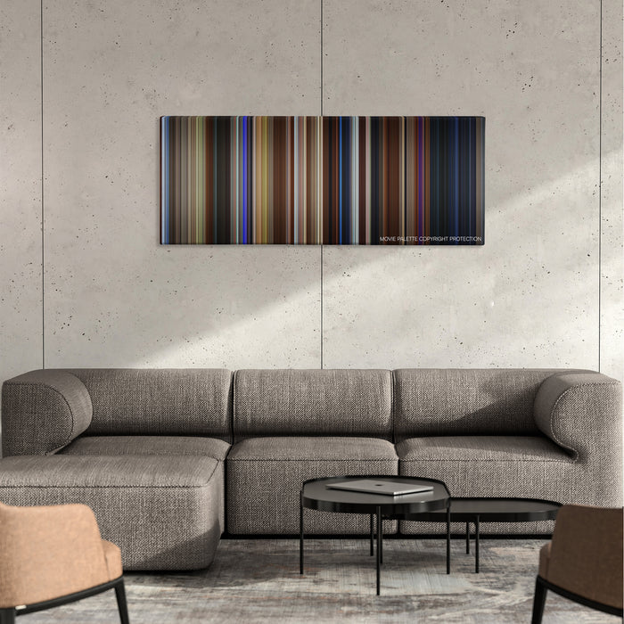 The Craft color palette canvas on a concrete wall above a gray sectional sofa
