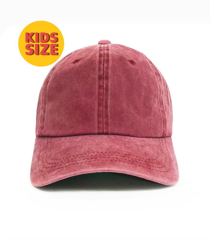 The Junior Kid’s Hat – Washed red kids dad hat with soft cotton finish. Cute everyday kids hat from Dad Brand.