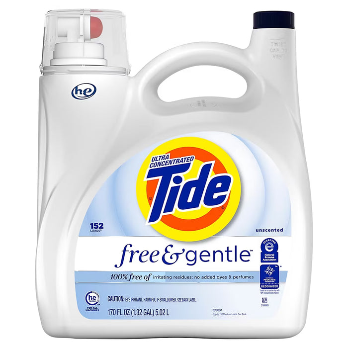 Tide Free & Gentle Liquid Laundry Detergent, Unscented, 152 Loads, 170 fl. oz.