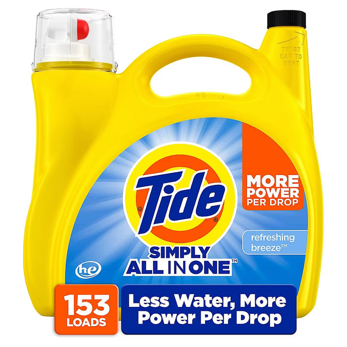 Tide Simply All-In-One Liquid Laundry Detergent, Refreshing Breeze, 153 Loads, 167 fl. oz.