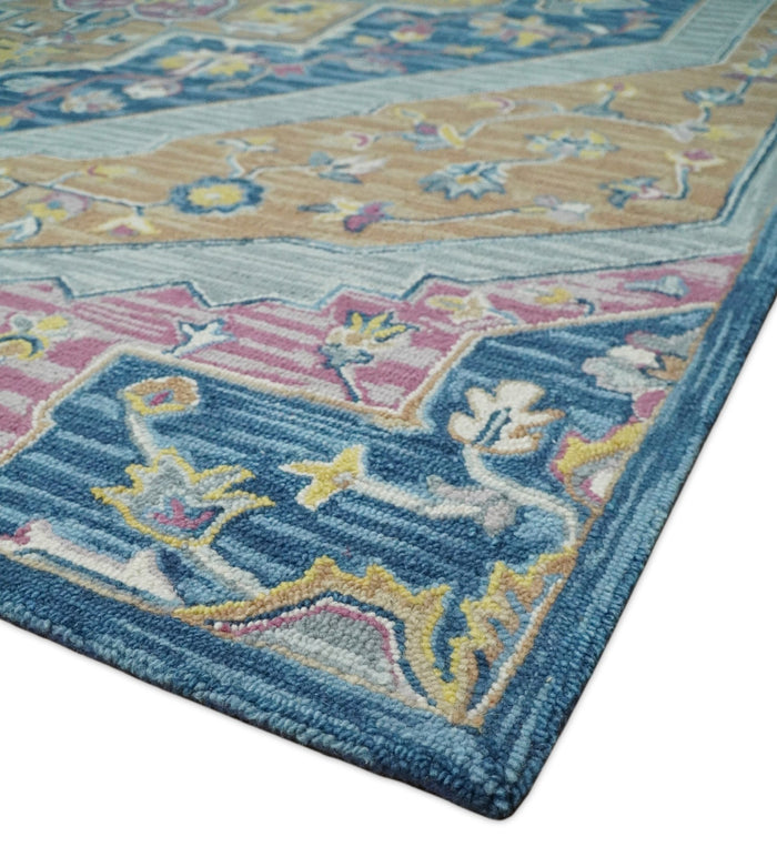 5x8 and 8x10 Hand Tufted Blue and Pink Wool Textured Loop Area Rug | GAR4 - The Rug Decor