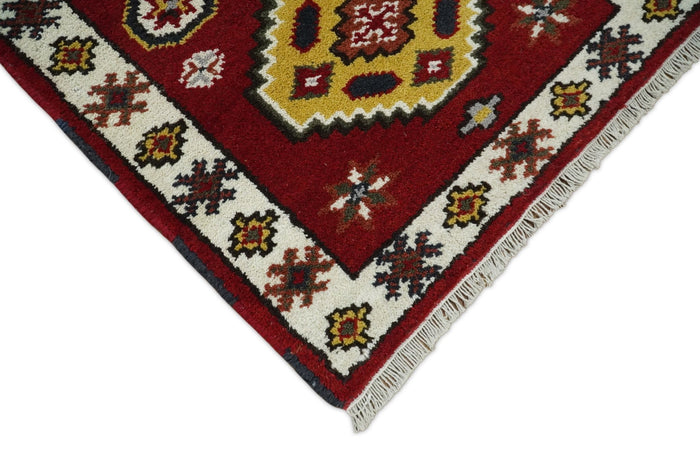 Hand Knotted Antique Kazak Runner Red and Ivory Traditional Tribal Armenian Rug | KZA5 - The Rug Decor