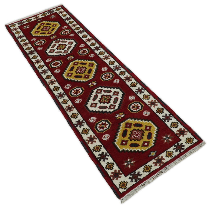 Hand Knotted Antique Kazak Runner Red and Ivory Traditional Tribal Armenian Rug | KZA5 - The Rug Decor