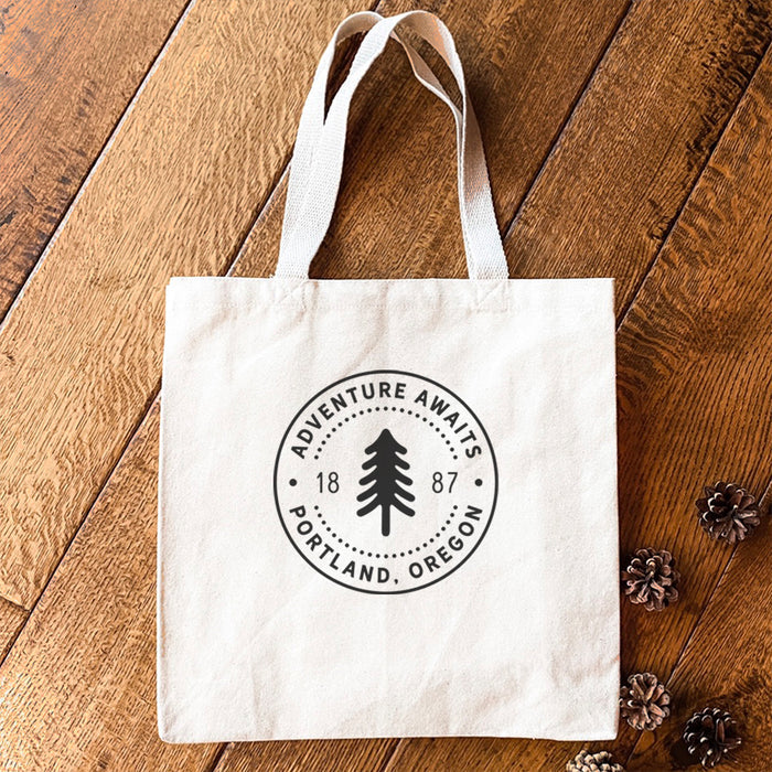 Tree Stamp w/ City, State - Custom Canvas Tote Bag