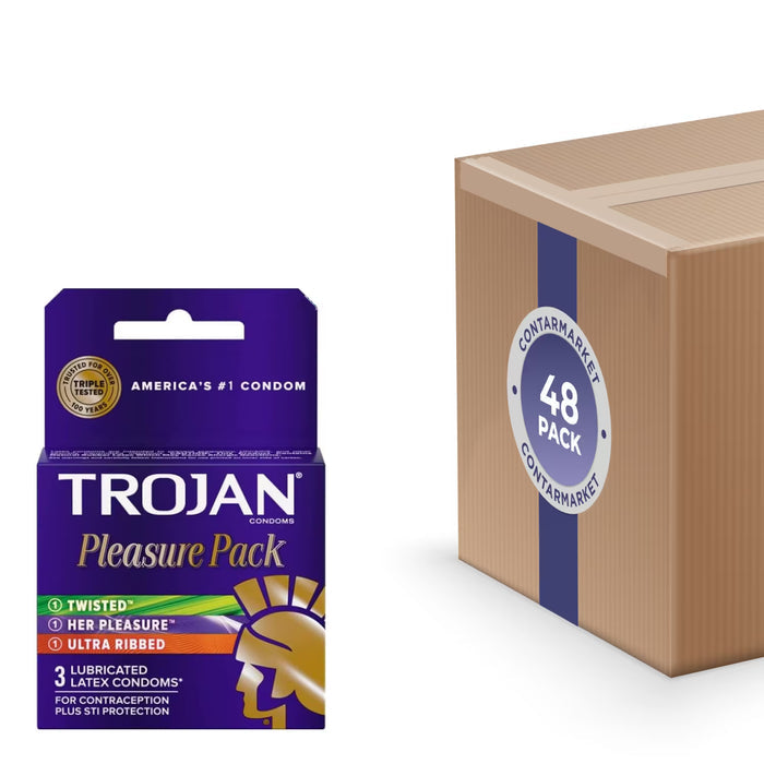 Trojan Pleasure Pack Lubricated Latex Condoms - 3 Ct - 48 Pack