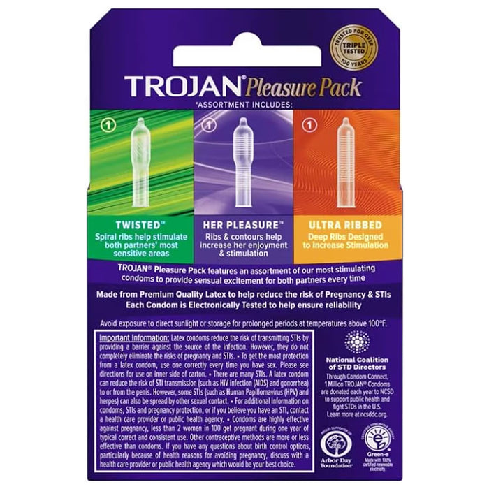 Trojan Pleasure Pack Lubricated Latex Condoms - 3 Ct - 48 Pack