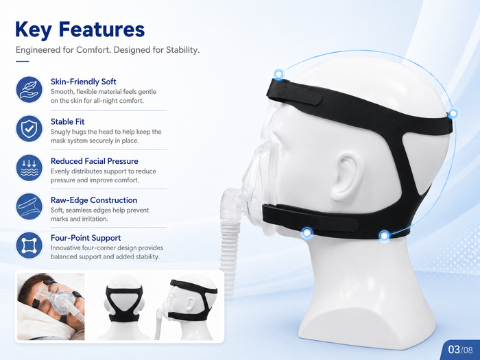 Universal Replacement CPAP Headgear for 4-Point Masks – Adjustable Soft Headband