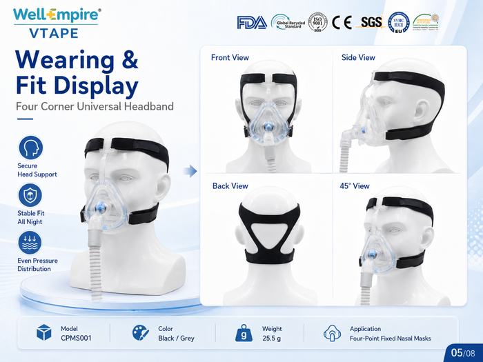 Universal Replacement CPAP Headgear for 4-Point Masks – Adjustable Soft Headband