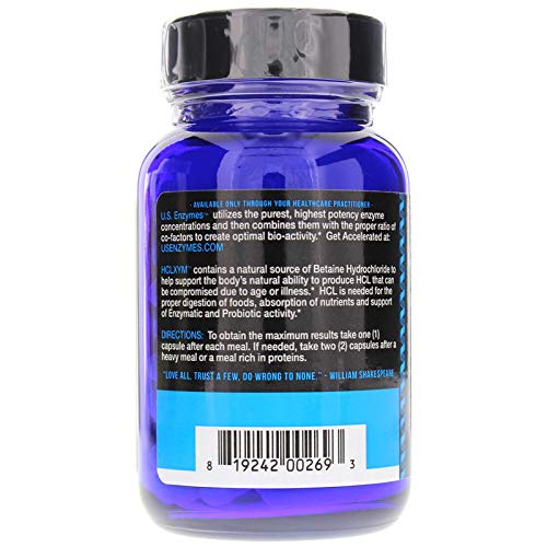 US Enzymes HCL - XYM Betaine HCL (Hydrochloride) 93 Caps - The Oasis of Health