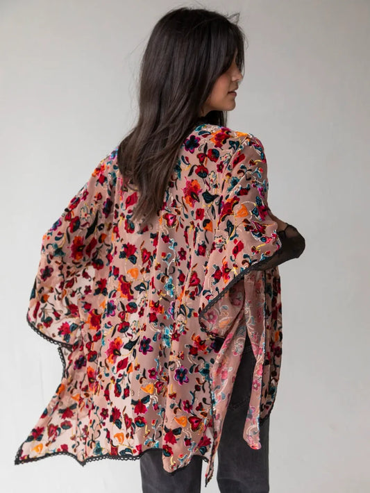 Velvet Burnout Kimono - Light Pink-view 1