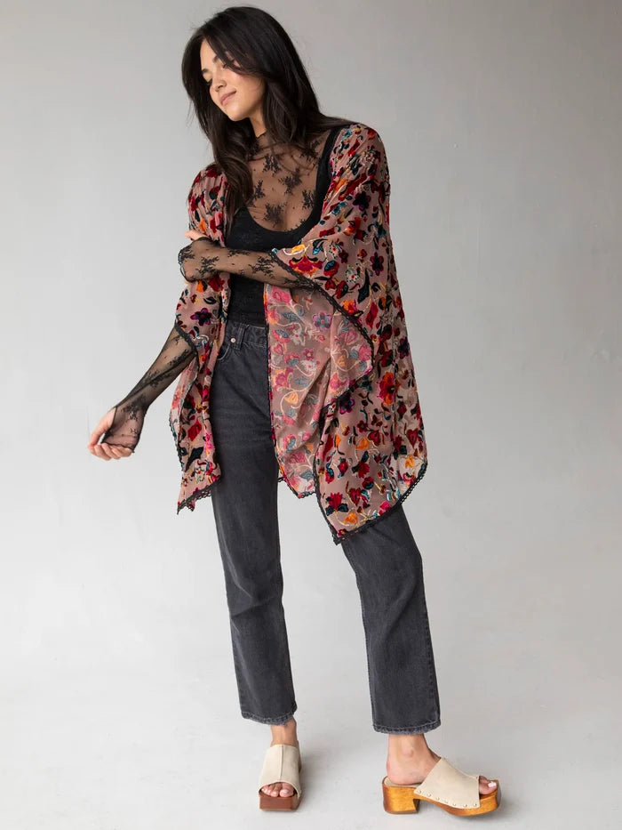 Velvet Burnout Kimono - Light Pink-view 2