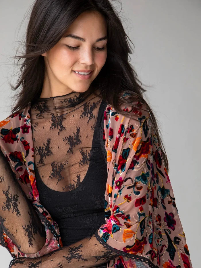 Velvet Burnout Kimono - Light Pink-view 3