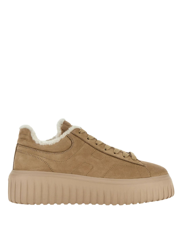 W H Stripe Shearling Sneaker Tan Suede