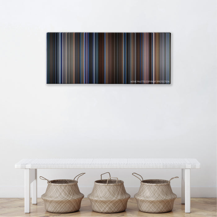 Wag The Dog color palette canvas above a white bench with three woven baskets