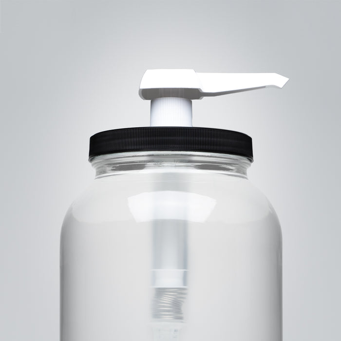 Rustic Strength,1 Gallon Wide Mouth Jar Measuring Pump , pictured on a Glass Jar