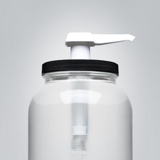 Rustic Strength,1 Gallon Wide Mouth Jar Measuring Pump , pictured on a Glass Jar