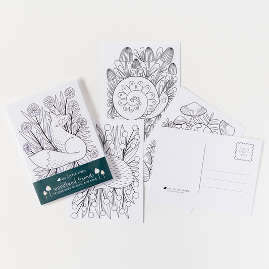Woodland Coloring Postcards | Set of 14 Illustrated Art Card